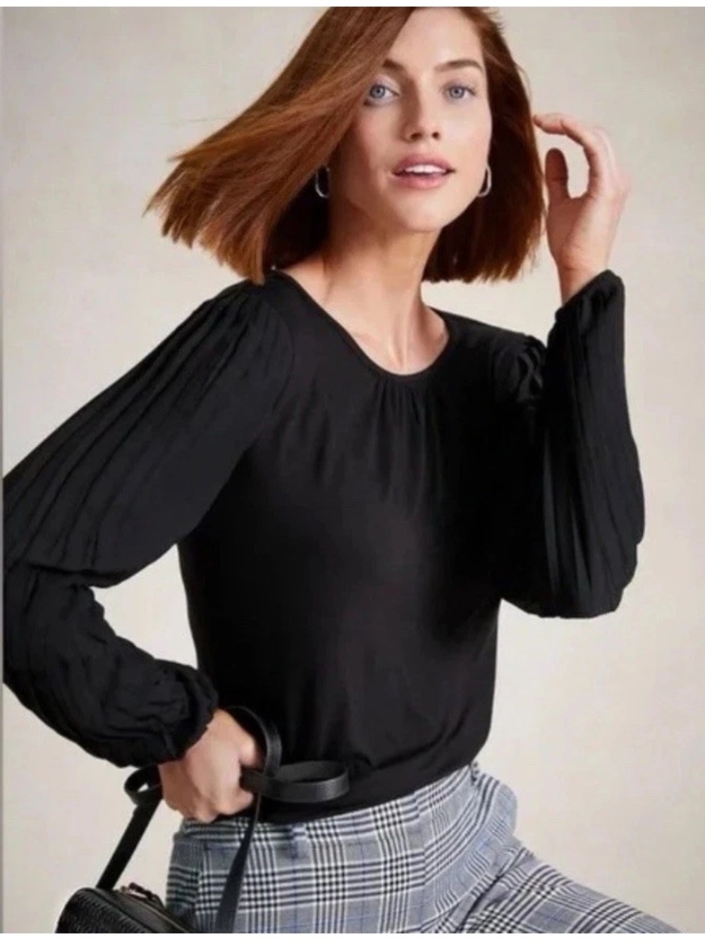 Talbots Black Pleated-Sleeve Women's Blouse